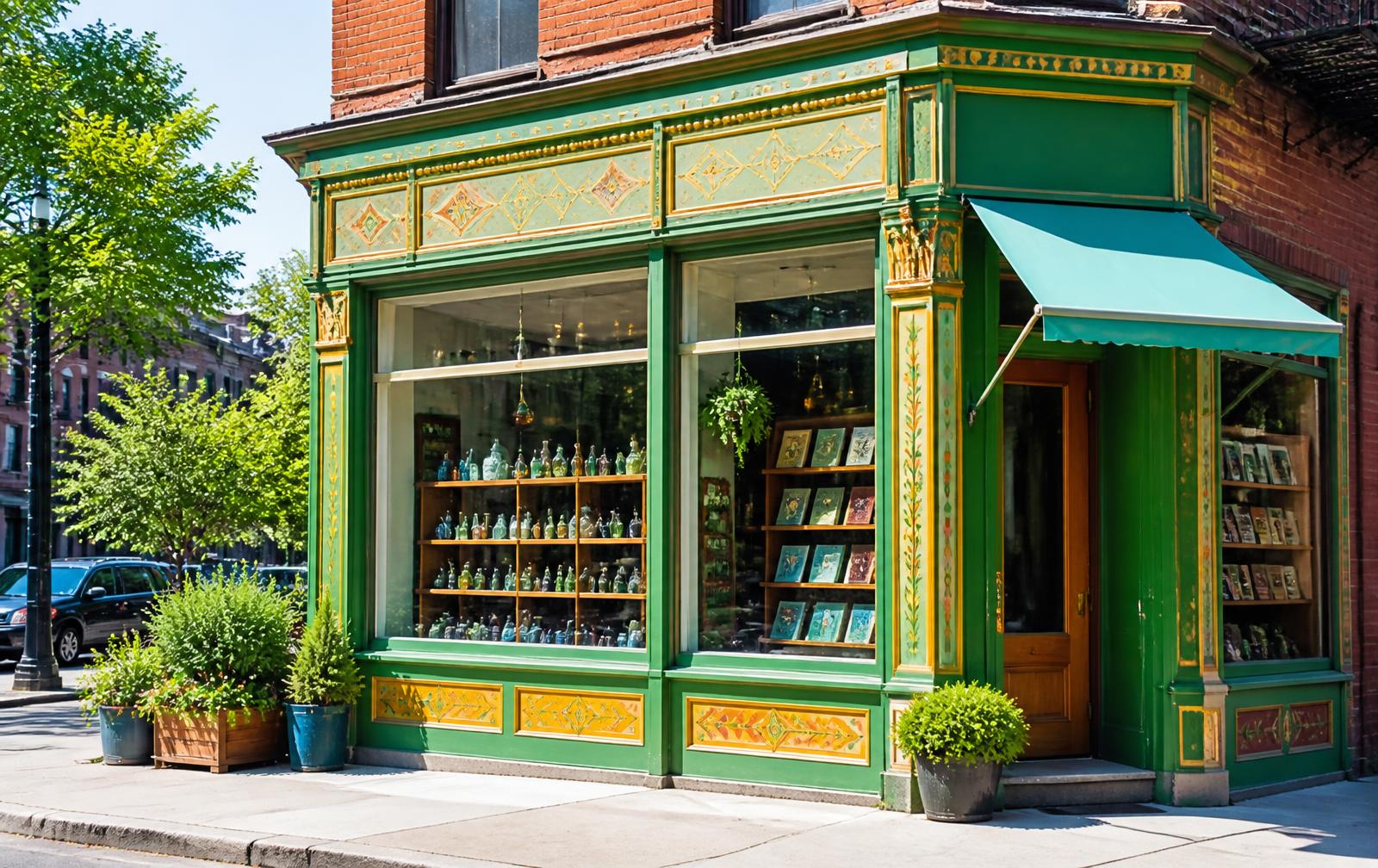 The colorful painted storefront of Mecca Fragrance Oils & Bookstore on Florida Ave NW